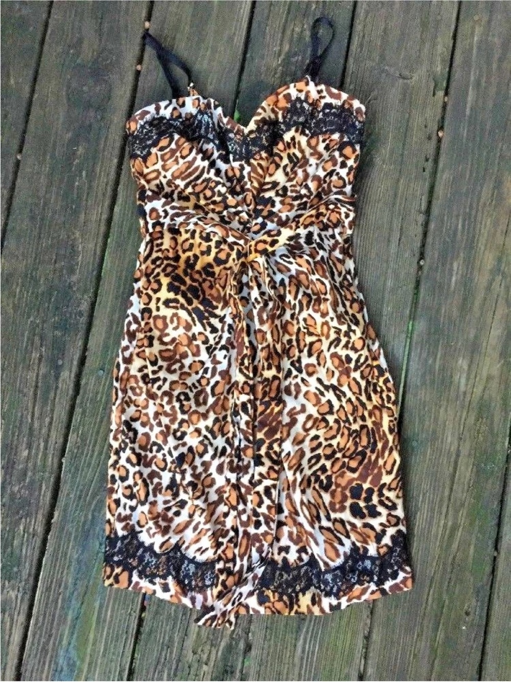 NWT Guess Leopard‎ Print Dress with Lace Trim Size 8 - Picture 2 of 5